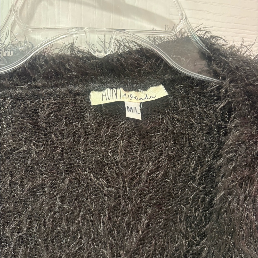 Open-Front Black Fuzzy Cardigan Sweater - Picture 2 of 6
